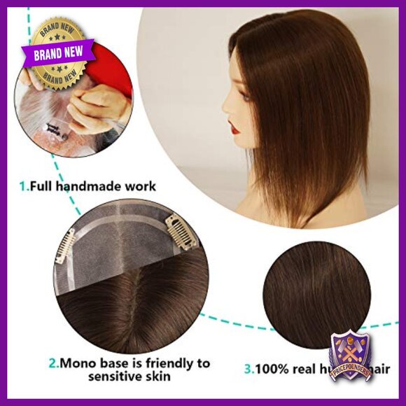 5x6 Mono Base Clip-In Hairpiece 16in Virgin Human Hair Topper main image 4